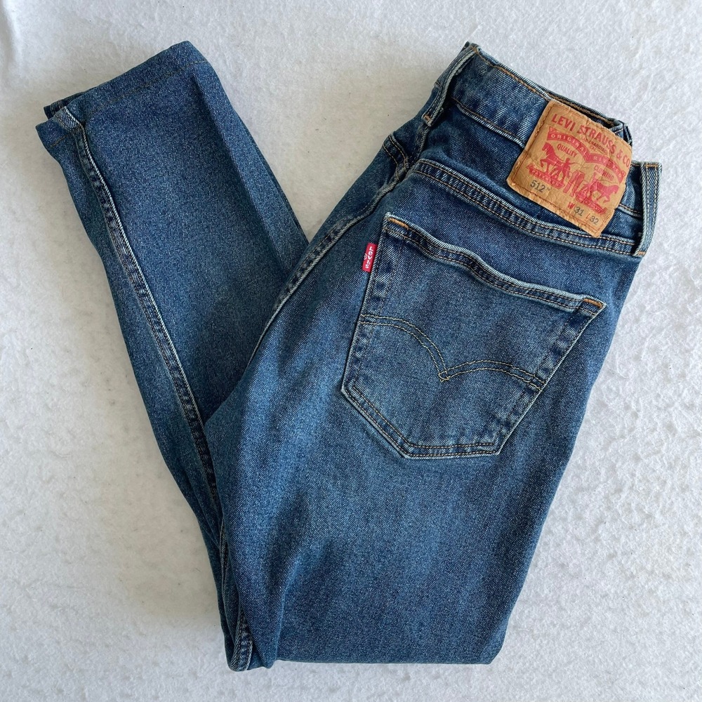 Levi's 512 Slim Taper Jeans Mens 31x32 Blue Waterless Stretch Denim HEMMED